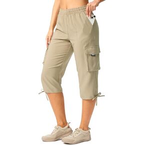 Viodia Cargo Capris for Women Lightweight Hiking Pants Stretch Elastic Waist Capri with Pockets for Summer Travel