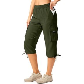 Viodia Cargo Capris للنساء سراويل المشي لمسافات طويلة خفيفة الوزن تمتد Capri مرنة مع جيوب للسفر الصيفي