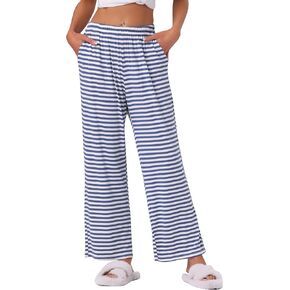 cheibear Womens Cotton Pajama Bottom Elastic Waist Lounge Pants Loose Flowy Sweatpants with Pockets PJ Pant