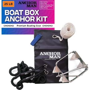 Anchor-Man Box Anchor Kit - Ultimate Boat Anchor Kit, Hot Dipped Galvanized 9 Gauge Steel Boat Anchors for 25'/ 25'+ Boats - Pontoon Boat Anchor Kit Box Size, Large Pontoon Anchor Boat Kit