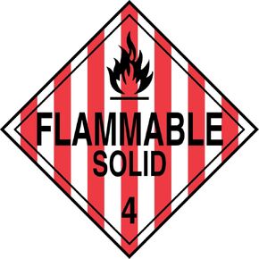 Accuform MPL401VP1 Plastic Hazard Class 4 DOT Placard, "Flammable Solid 4" with Graphic, 10-3/4" Width x 10-3/4" Length, Black on Red/White Stripe