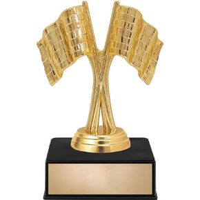5.5" Racing Crossed Flags Award On Black Luxury Base