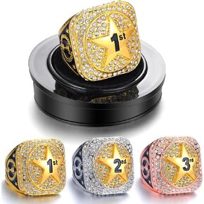 Lightgo 3 PCS 1st 2nd 3rd Place Championship Trophy Ring مع سلسلة رقبة العرض والمشارك النهائي للمشاركين الذهب الفضي البرونزي حلقة المشاركين للمباراة النهائية لمباراة المشاركين النهائيين