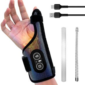 Wrist Massager with Heat & Vibration, Heated Finger Brace for Sprains Trigger Thumb, 3 Vibration Modes 3 Heat Levels - Left Right Hand(No Battery)