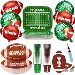 206Pcs Superbowl Party Decorations 2025 Football Plates Trays and Napkins Cups Ballons Serve 50 Super Bowl Paper Plates 10&13in Disposable Beverage Cups Oval Guest Towels Gameday Party Favor Supplies