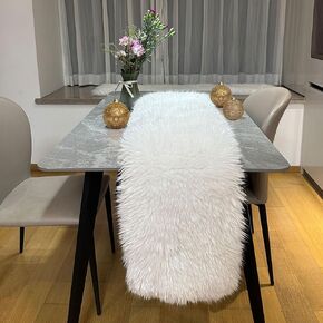 Table Runner,Christmas Fur Table Runners for Party Birthday Christmas Friendsgiving Wedding Dinning Table,Luxury Faux Fur Runner for Table(White, 12x48 Inch)