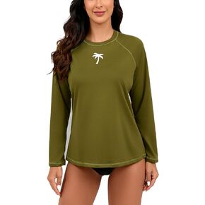 Halcurt Women's Long Sleeve Rash Guard Swim Shirt with Built in Bra Light Weight Quick Dry UPF50 Swimsuit Top