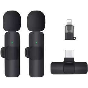 2-Pack 2-in-1 Wireless Lavalier Microphone – Noise-Canceling Clip-On Mic for iPhone & Android, 20m Range. Perfect for Videos, Vlogging, Interviews & Meetings. USB-C & Lightning Compatible.