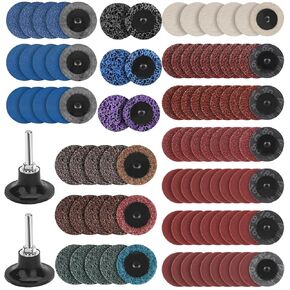 مجموعة أقراص Sunjoyco 104pcs Sanding ، قرص رمل طاحونة 2 بوصة ، أقراص تكييف السطح مع 2pcs 1/4 "حامل قفل لفة لطحن البولندية الطحن البولندية