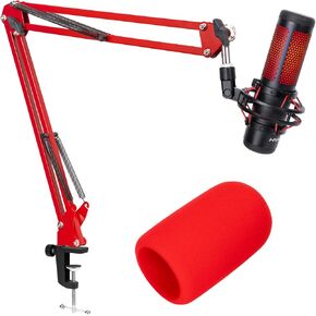 SUNMON HyperX QuadCast Boom Arm - Red Boom Arm for Hyper x QuadCast with Red QuadCast Pop Filter, Sound Insulation and Noise Reduction, HyperX QuadCast Microphone Arm with 3/8" to 5/8" Adapter