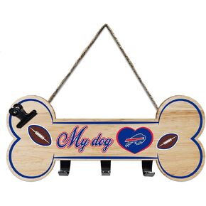 NFL Buffalo Bills Key Hanger Bone Shape Sign with Hooks, Rope and Clip. Sporty Entrance Door/Fence Sign to Hang Keys, Hang Hats, Hang Leash/Collar. NFL Football Fan Waterproof Home/Yard Decor