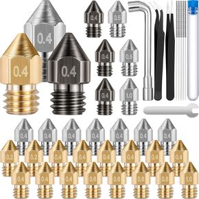 Funrous 3D Printer Nozzle Cleaning Kit, Stainless Steel and Brass Compatible with Mk8 Extruder Nozzles 0.2mm, 0.4mm, 0.5mm, 0.6mm, 0.8mm, 1.0mm Cleaning Tool for Cr-10, Ender 3/ V2 Ender3 Pro (37 Pcs)