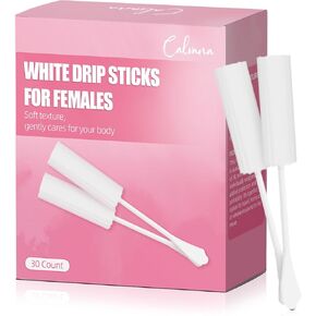 30-Pack Calvana White Drip Sticks for Females, Dripstick Absorbing Sponge, Awkward Essentials, Soft and Comfortable Design, Long Handle Easy Grip, Individually Packaged