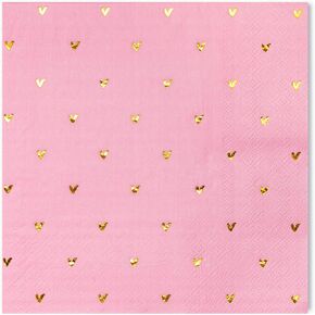 WRAPAHOLIC 50Pcs Valentine's Day Luncheon Napkins - 3-Ply Pink Love Heart with Gold Foil Disposable Paper Napkin for Wedding, Anniversary, Party Tableware Party Supplies - 6.5 x 6.5 In
