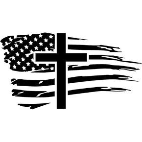 American Flag with Cross Sticker - 5" Decal {Black}- Christian Sticker, Lord, Christ, Jesus, Love, American, Liberty, 2nd Amendment, Come and take it, Trump, Merica, Bumper Sticker Window SIX755B