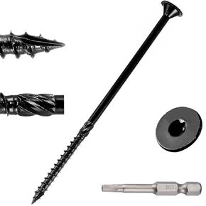 6 inch Black Wodd Screws, Heavy Duty Construction Screw, Rust Resistant, Washer Head,Black Ceramic Coated Exterior Wood/Lag/Timber Screws, T30 Star Drive with Bit