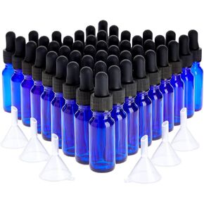 48 Count 0.5 oz Blue Glass Dropper Bottles and 6 Funnels (15 ml, 54 Pieces)