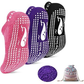3 Pairs Non Slip Yoga Socks, Anti-skid Grip Pilates Slipper Socks with Cushioned for Home Hospital Workout Sports