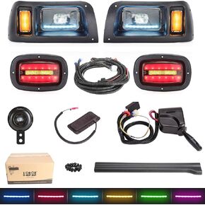 10L0L Deluxe Golf Cart Light Kit Street Legal for Club Car DS, RGB Running Lights Kit with Turn Signal, Low High Beam Turn Signal Brake Pad Hazard Blinker Horn