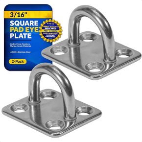 Five Oceans Heavy Duty 3/16" Stainless Steel Square Pad Eye, 2-Pack - FO2099-M2