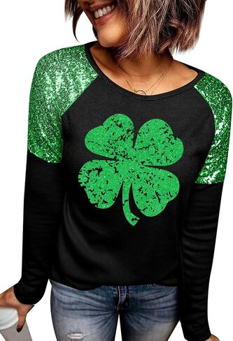 For G and PL St Patricks Women's Long Sleeve Sequin Raglan Sparkle Sweatshirt in Saudi Arabia