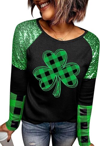 For G and PL St Patricks Women's Long Sleeve Sequin Raglan Sparkle Sweatshirt in Saudi Arabia