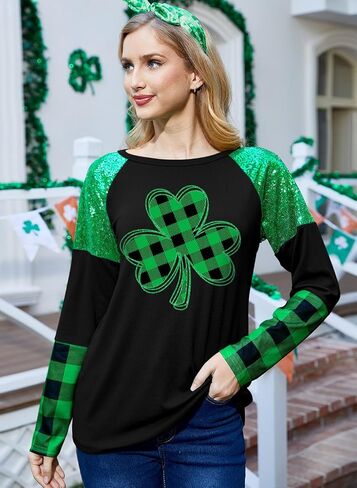 For G and PL St Patricks Women's Long Sleeve Sequin Raglan Sparkle Sweatshirt in Saudi Arabia