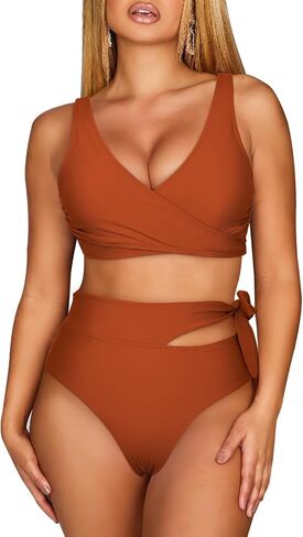 Sovoyontee Womens Criss Cross Bikini Sets Two Piece Swimsuit High Waisted Cheeky Cut Out Bathing Suit in Saudi Arabia