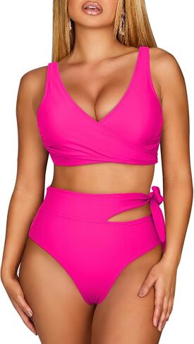 Sovoyontee Womens Criss Cross Bikini Sets Two Piece Swimsuit High Waisted Cheeky Cut Out Bathing Suit in Saudi Arabia