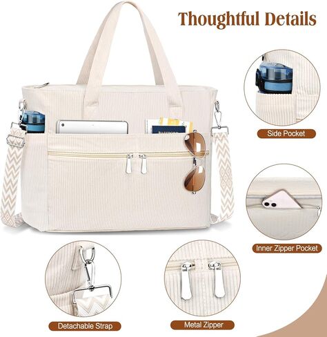 حقيبة كتف نسائية من BKNOOU حقيبة كتف كبيرة مع جيوب بسحاب وحقيبة يد للسفر والعمل والاستخدام اليومي in Kuwait