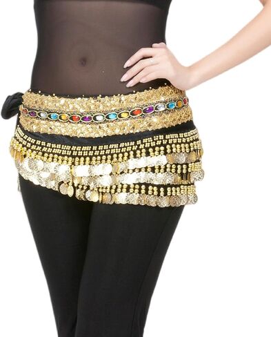 Belly Dance Hip Scarf Skirt Accessories with Gold Coins for Women Rave Outfit in Saudi Arabia