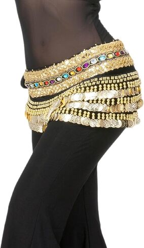 Belly Dance Hip Scarf Skirt Accessories with Gold Coins for Women Rave Outfit in Saudi Arabia