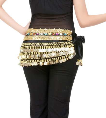 Belly Dance Hip Scarf Skirt Accessories with Gold Coins for Women Rave Outfit in Saudi Arabia