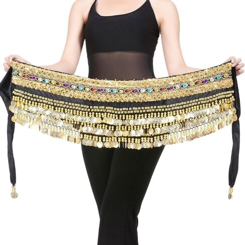 Belly Dance Hip Scarf Skirt Accessories with Gold Coins for Women Rave Outfit in Saudi Arabia