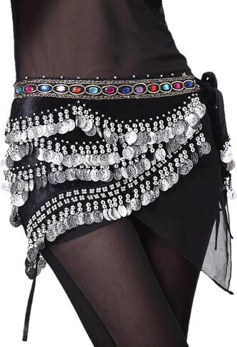 Belly Dance Hip Scarf Skirt Accessories with Gold Coins for Women Rave Outfit in Saudi Arabia