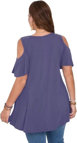 قمصان LARACE ذات الكتف البارد للنساء، قمصان صيفية مقاس كبير، قمصان تونيك دانتيل برقبة على شكل حرف V وأكمام قصيرة لارتدائها مع السراويل الضيقة in Kuwait