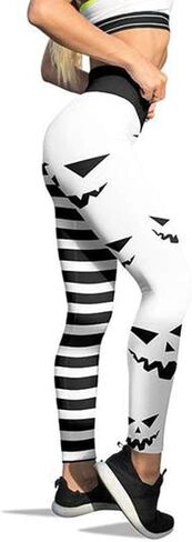 JIFRE Nude Feeling Pumpkin Head Stripes Print Slim High Waist Long Halloween Leggings for Women Halloween Party Yoga Workout in Saudi Arabia