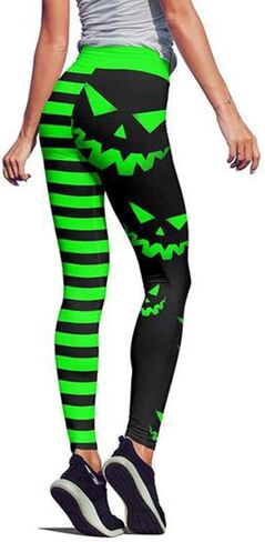 JIFRE Nude Feeling Pumpkin Head Stripes Print Slim High Waist Long Halloween Leggings for Women Halloween Party Yoga Workout in Saudi Arabia