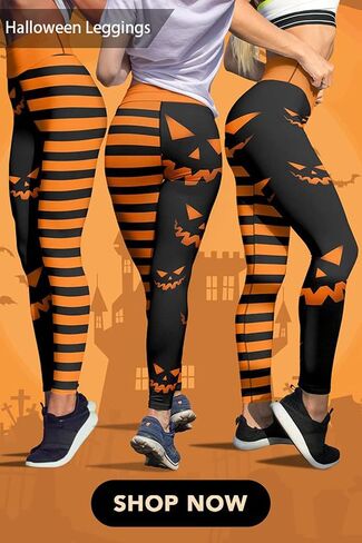 JIFRE Nude Feeling Pumpkin Head Stripes Print Slim High Waist Long Halloween Leggings for Women Halloween Party Yoga Workout in Saudi Arabia