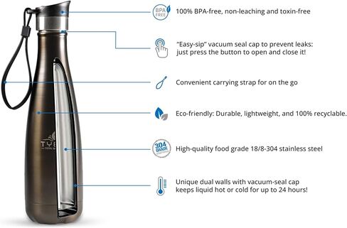 Tyent - Contemporary Drinkware - Insulated Stainless Steel Bottles - Dual Walls - Easy-Sip Cap - Beverages stay Hot or Cold 24 Hours - BPA-Free - Earth-Friendly Reusability - 750ml - Rose Gold in Saudi Arabia