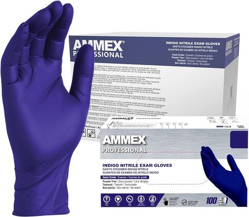 Ammex Indigo Nitrile Disposable Exam Gloves, 3 Mil, Latex/Powder Free, Textured, Medium, Case of 1000 in Saudi Arabia