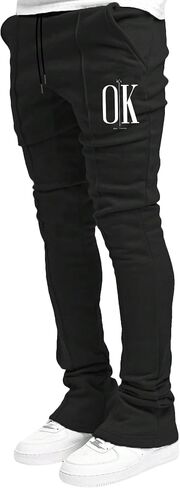 GORGLITTER Men's Graphic Stacked Sweatpants Flared Wide Leg Y2K Drawstring Baggy Jogger Pants with Pockets Black A XX-Large in Saudi Arabia