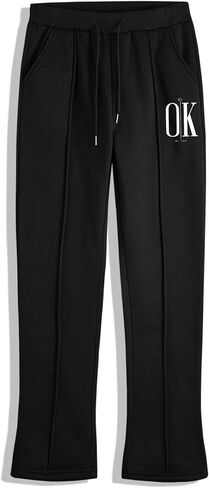 GORGLITTER Men's Graphic Stacked Sweatpants Flared Wide Leg Y2K Drawstring Baggy Jogger Pants with Pockets Black A XX-Large in Saudi Arabia