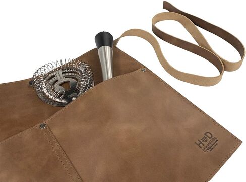 Hide & Drink, Waist Apron, Riveted Pockets, Waitress & Waiter Accessories, Server Shorts, Full Grain Leather, Handmade in Saudi Arabia