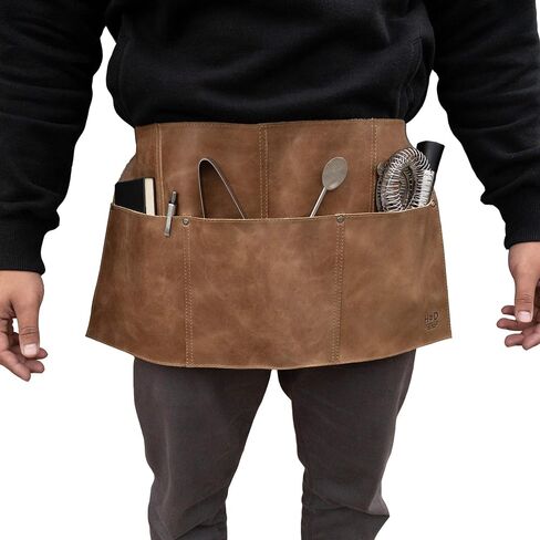 Hide & Drink, Waist Apron, Riveted Pockets, Waitress & Waiter Accessories, Server Shorts, Full Grain Leather, Handmade in Saudi Arabia
