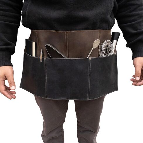 Hide & Drink, Waist Apron, Riveted Pockets, Waitress & Waiter Accessories, Server Shorts, Full Grain Leather, Handmade in Saudi Arabia