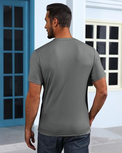 Huukeay 3 Pack Men's T-Shirts Crewneck Short Sleeve Muscle Shirts Ribbed Gym Workout Casual Slim Fit Tops in Kuwait
