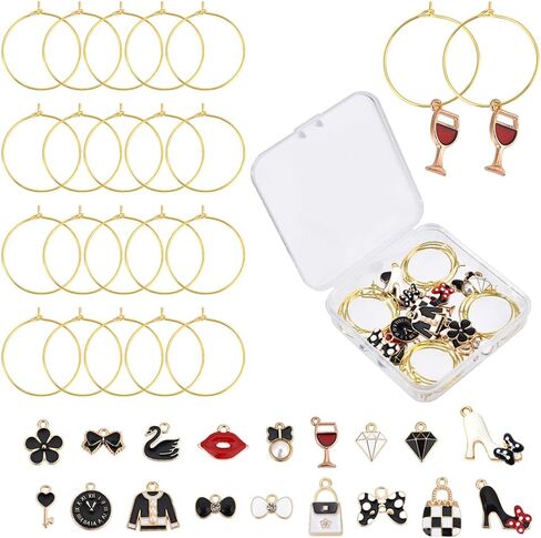 SUNNYCLUE 1 Box 220Pcs 10 Color Included 20Pcs Brass Wine Glass Charm Rings Glass Beads DIY Beaded Wine Tags Identification Making Kit Charm Markers for Drinks Bar Party Favors Tasting Decorations in Saudi Arabia