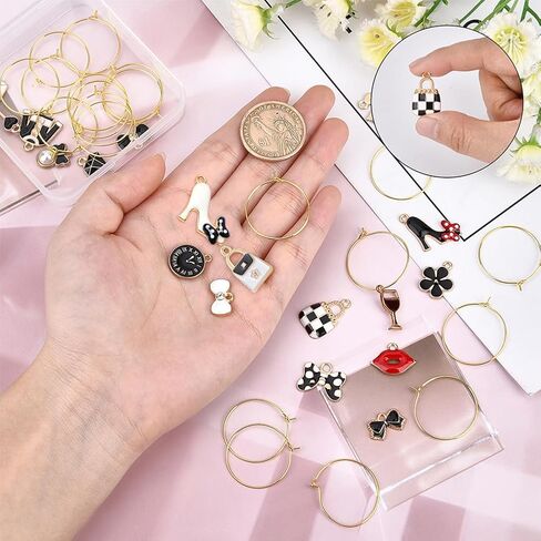 SUNNYCLUE 1 Box 220Pcs 10 Color Included 20Pcs Brass Wine Glass Charm Rings Glass Beads DIY Beaded Wine Tags Identification Making Kit Charm Markers for Drinks Bar Party Favors Tasting Decorations in Saudi Arabia