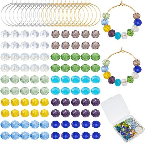SUNNYCLUE 1 Box 220Pcs 10 Color Included 20Pcs Brass Wine Glass Charm Rings Glass Beads DIY Beaded Wine Tags Identification Making Kit Charm Markers for Drinks Bar Party Favors Tasting Decorations in Saudi Arabia